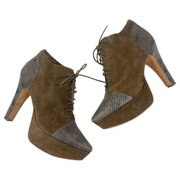 Opening Ceremony Suede Platform Lace Up Boots Green Size 10 - Picture 6 of 13